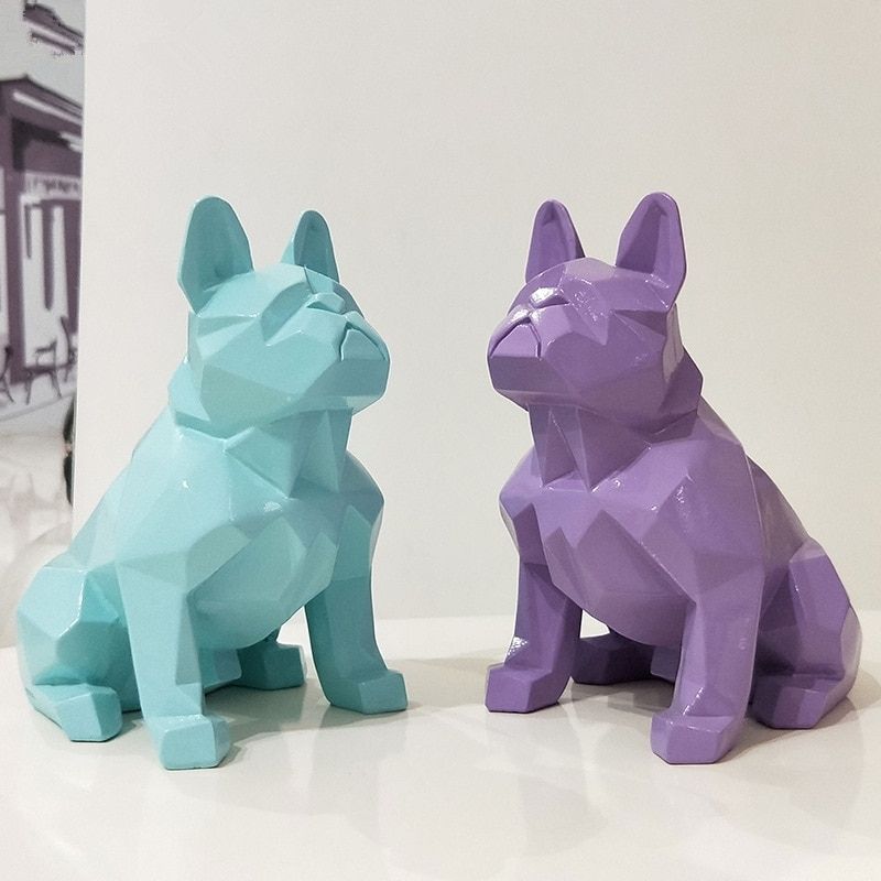 Statue Bouledogue Origami Bleu — Édition Signature