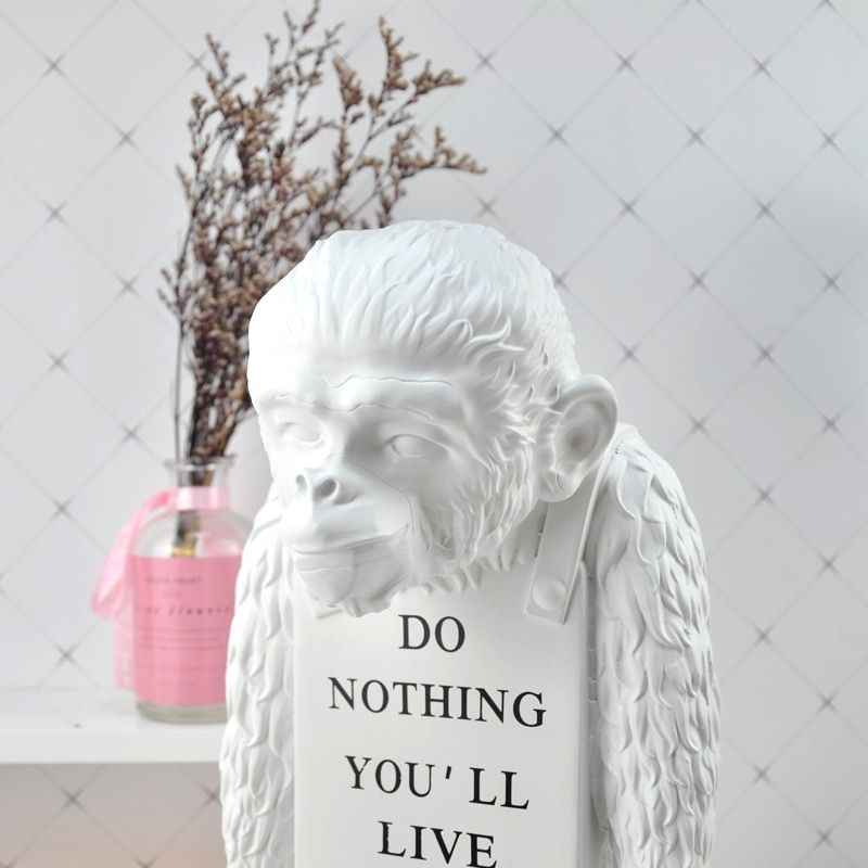 Statue Singe Déco Blanc – Édition Signature