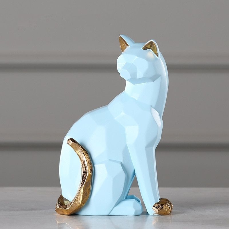 Statue Chat Origami Bleu — Édition Signature