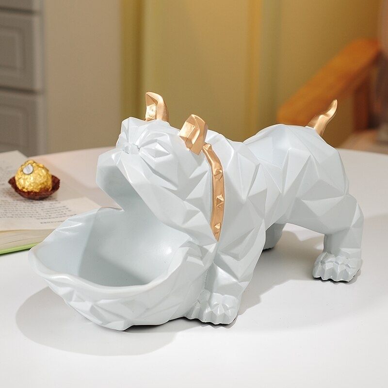 Statue Bouledogue Origami Blanc — Édition Signature