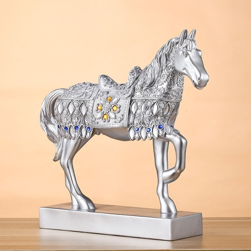 Statue Cheval Argent - Décoration d'Intérieur Élégante