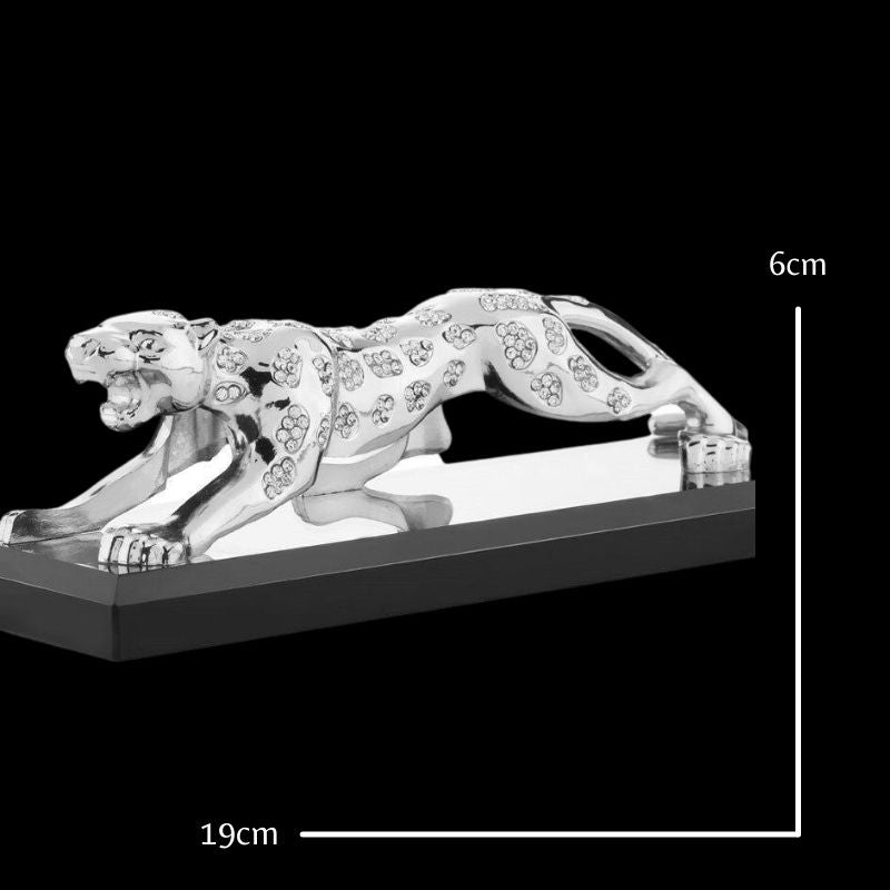 Statue Panthère Strass Argenté – Édition Luxe