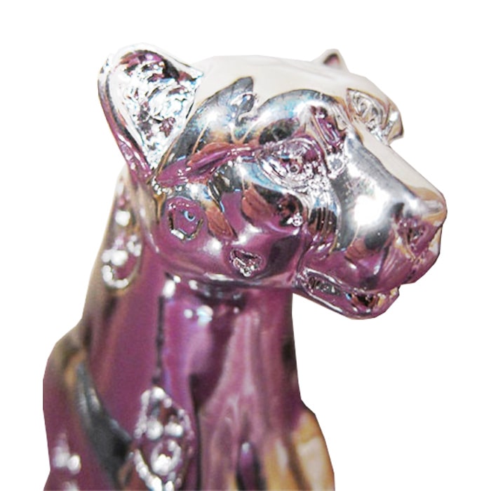 Statue Panthère Assise Argent - Édition Prestige