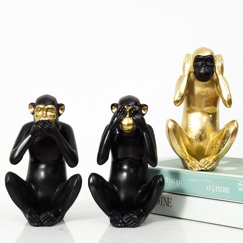 Statue des Trois Singes — Noir Édition Signature