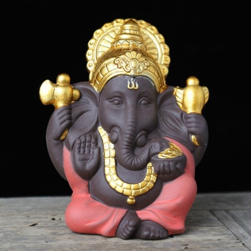 Statue Ganesh en Céramique Rouge - Collection Premium