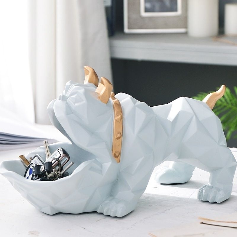 Statue Bouledogue Origami Blanc — Édition Signature