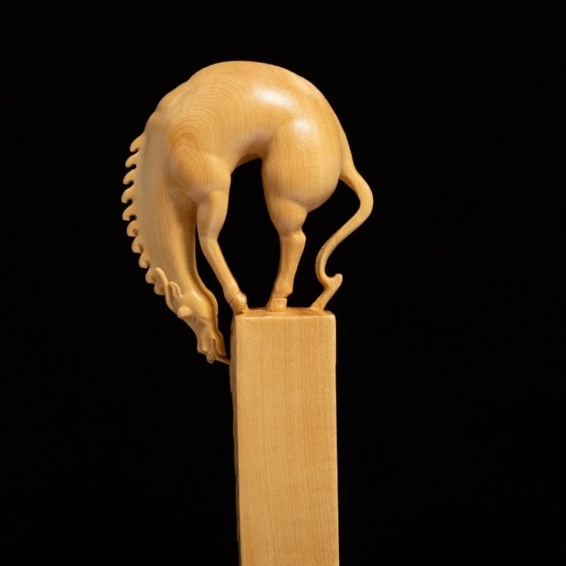 Statue Cheval Bois Massif — Édition Signature