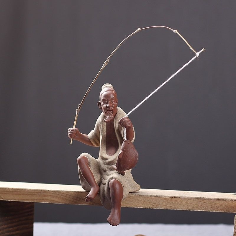 Statue Japonaise du Pêcheur Beige