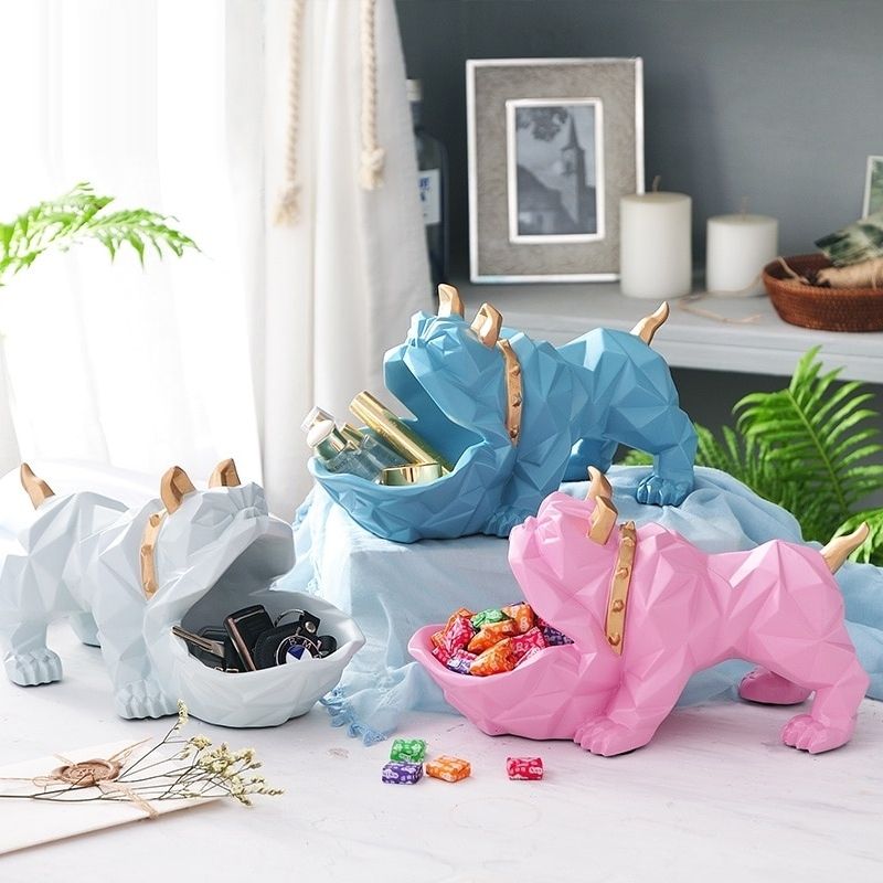 Statue Bouledogue Origami Bleu - Édition Signature