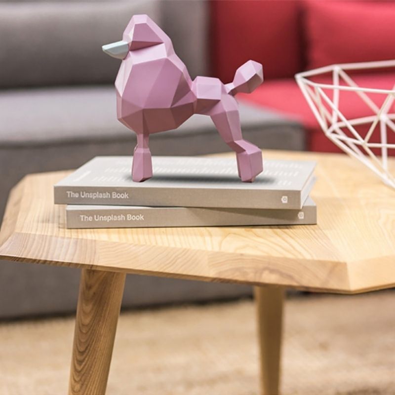 Statue Origami Caniche Rose — Édition Signature