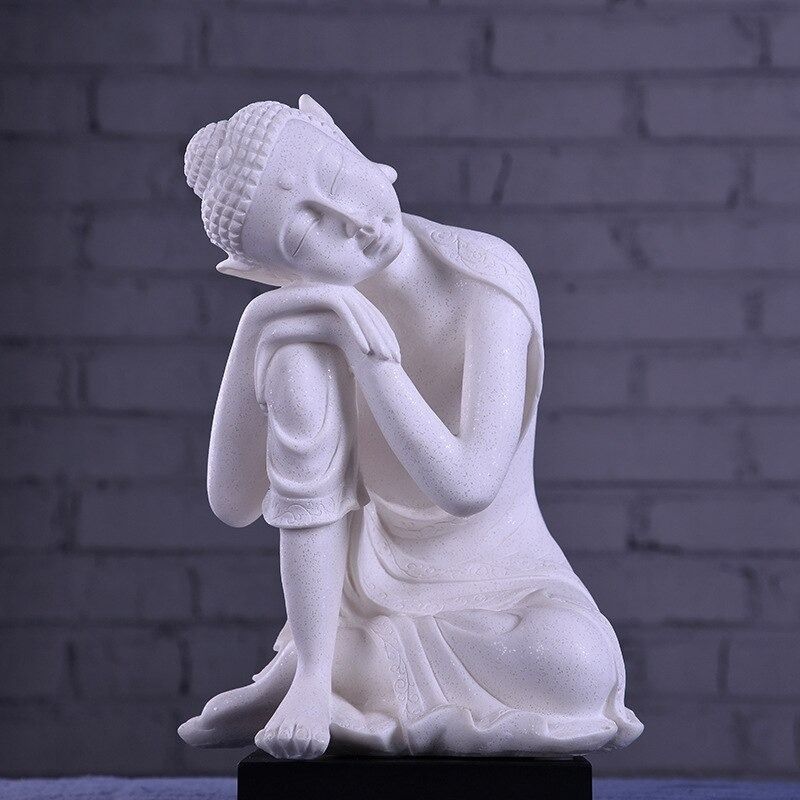 Statue Bouddha Rêveur Blanc — Édition Signature