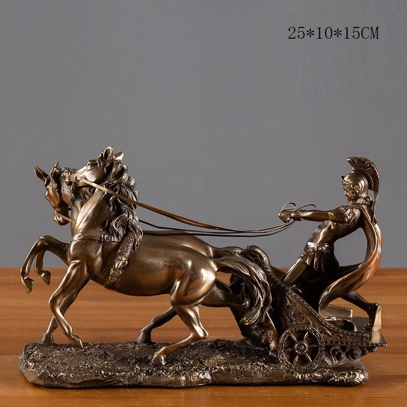 Statue Char Romain en Résine Dorée — Édition Prestige