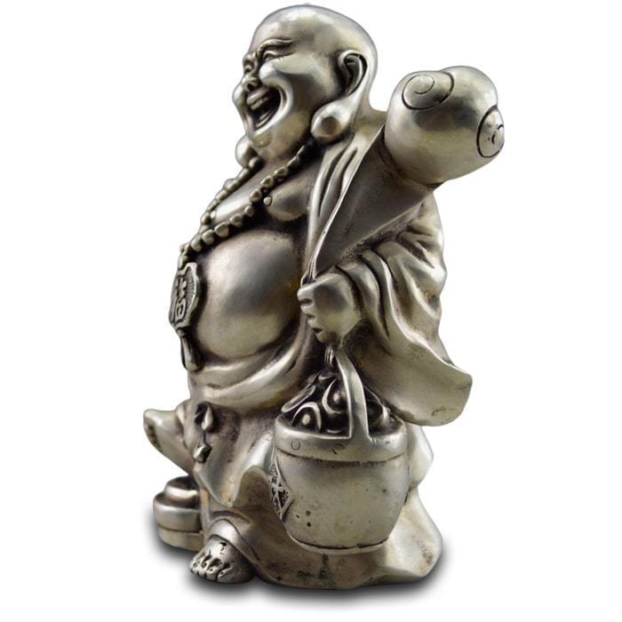 Statue Bouddha Rieur Argenté et Doré – Édition Signature
