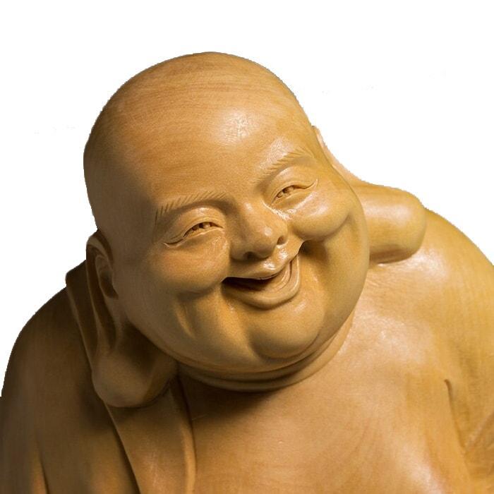 Statue Bouddha Rieur en Bois - Édition Signature