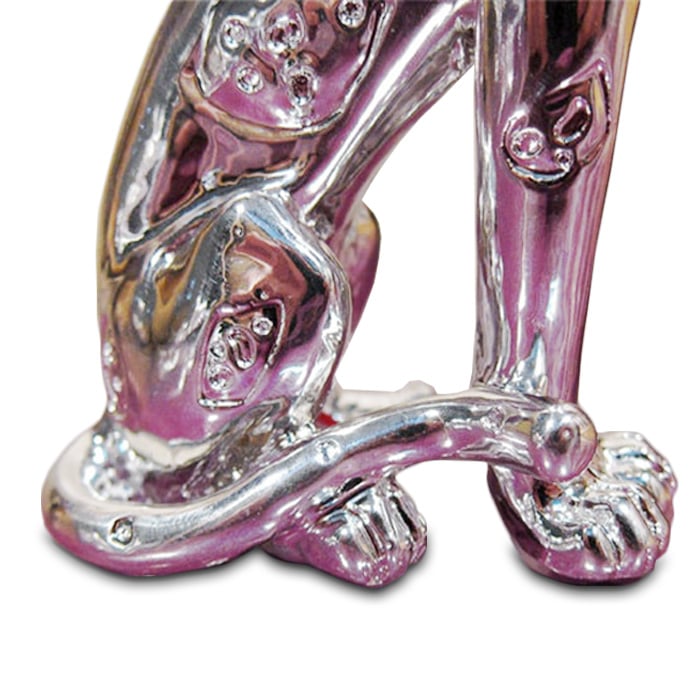 Statue Panthère Assise Argent - Édition Prestige