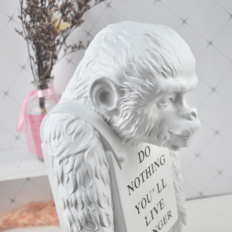 Statue Singe Déco Blanc – Édition Signature