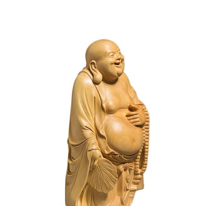 Statue Bouddha Rieur en Bois - Édition Signature