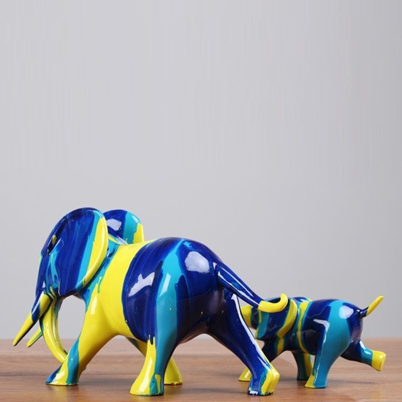Statue Éléphant Bleu et Jaune — Signature