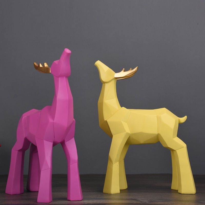 Statue Origami Cerf Rose — Édition Signature