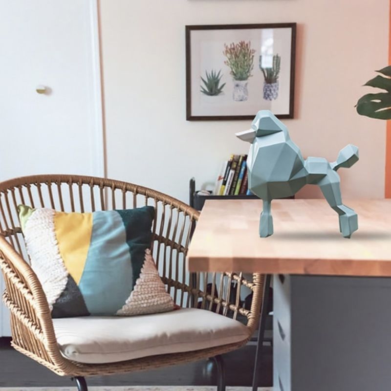 Statue Origami Caniche Bleu - Édition Signature