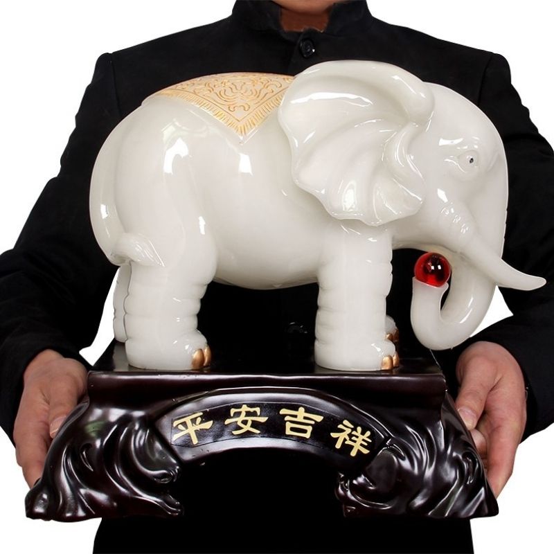 Statue Éléphant Grand Format Blanc – Édition Luxe