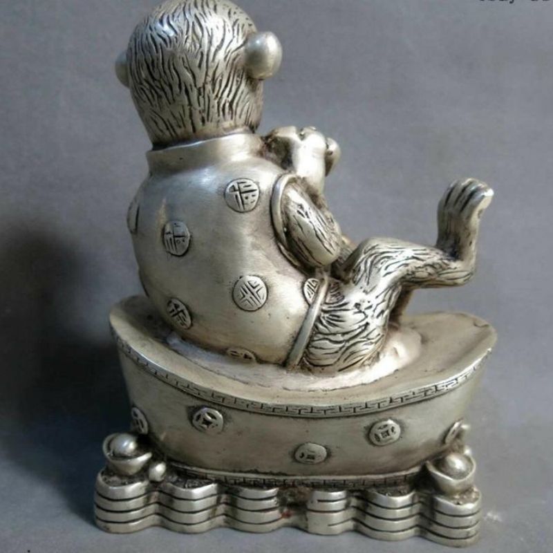 Statue Singe Argent Signature
