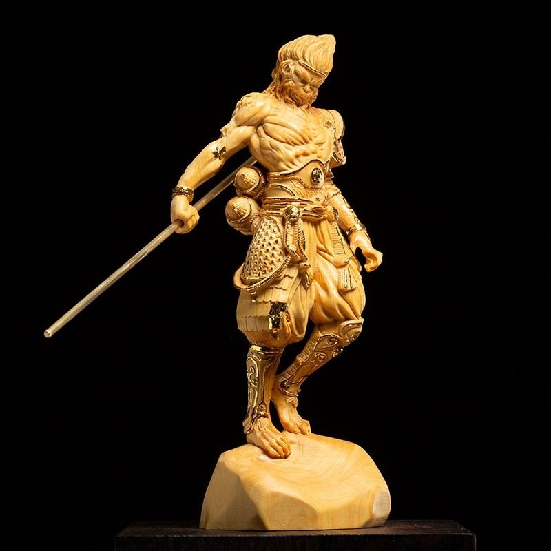 Statue Singe en Bois Ancien — Signature Artisanale