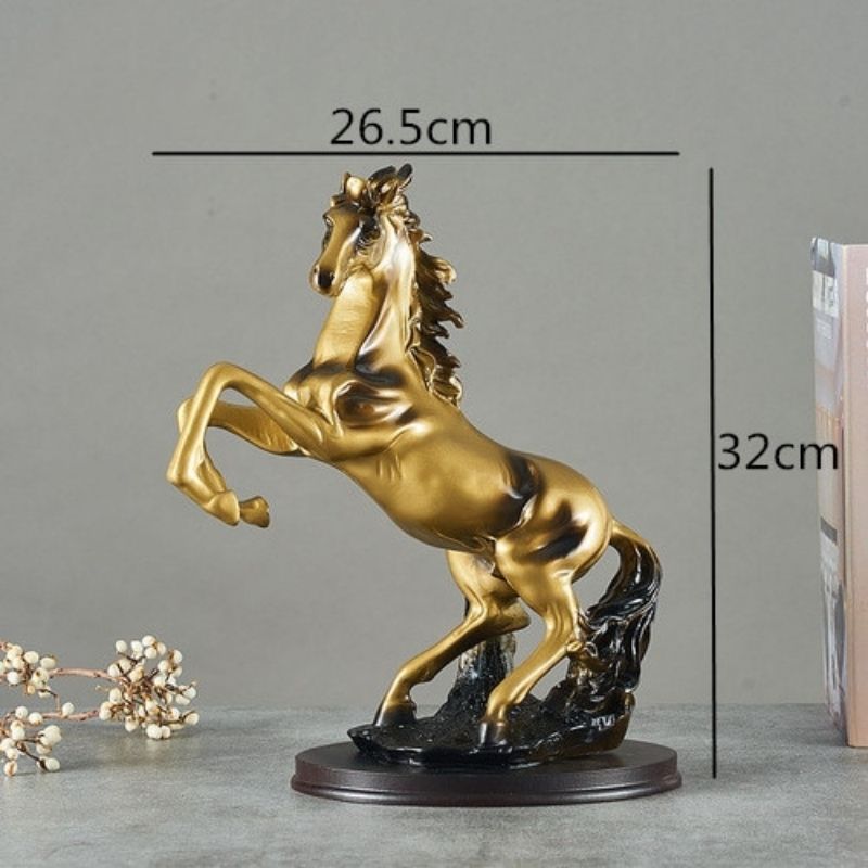 Statue Cheval Noir & Or