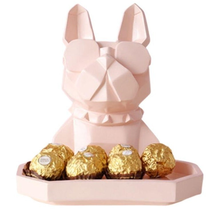 statue-chien-bouledogue-rose