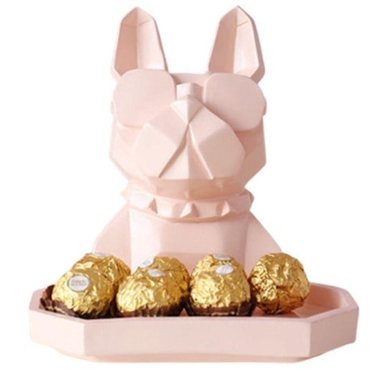 statue-chien-bouledogue-rose