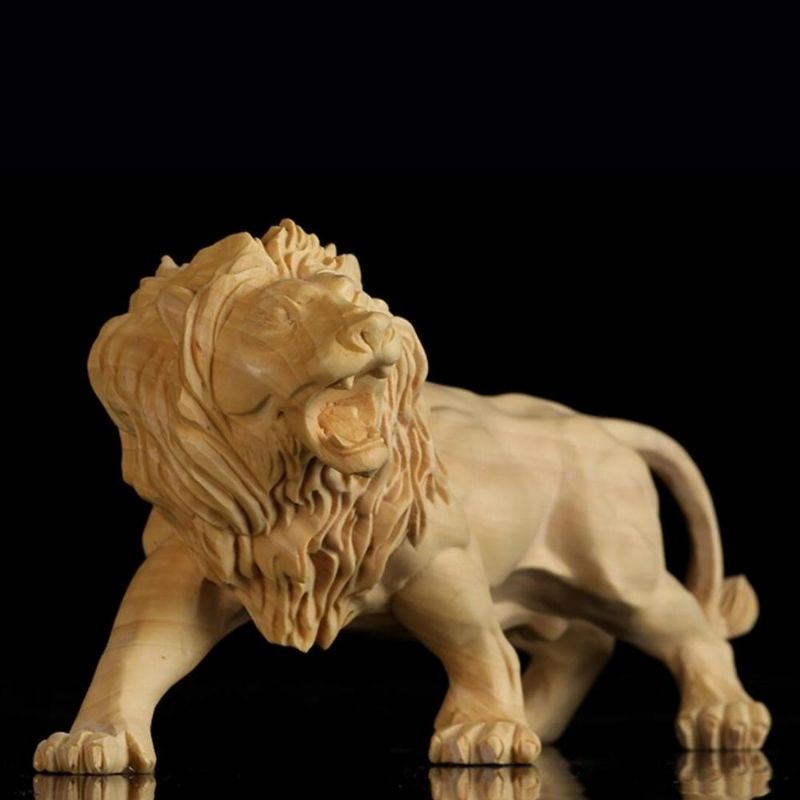 Statue Lion Bois — Édition Signature