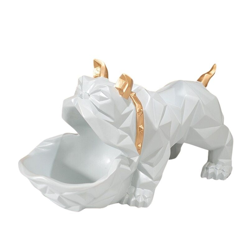 bouledogue-statue-origami-blanc