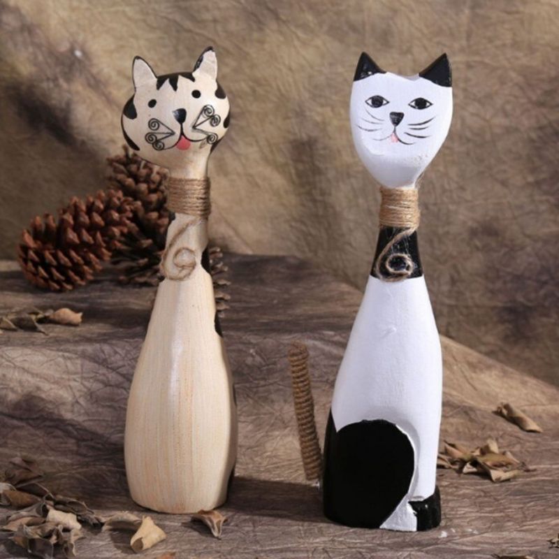 Statue Chat en Bois – Décoration Premium