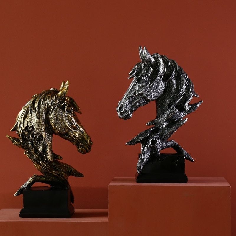 Statue Tête De Cheval Argent - Édition Signature