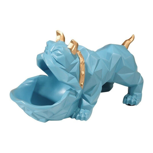 bouledogue-statue-origami-bleu