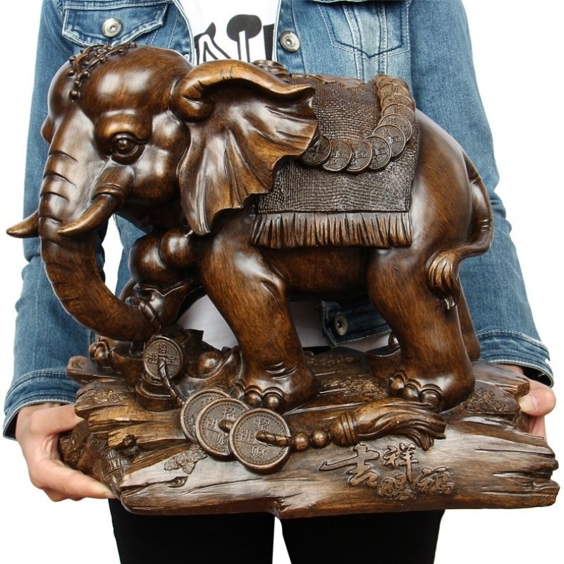 Statue Éléphant – Effet Bois Premium