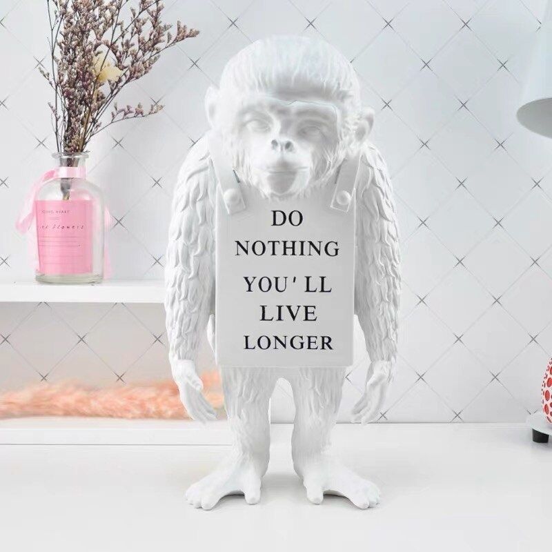 Statue Singe Déco Blanc – Édition Signature