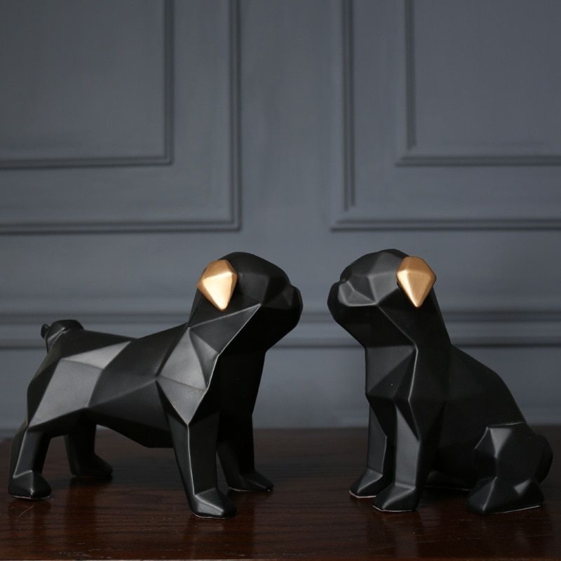 Statue Chien Origami Noir – Édition Signature