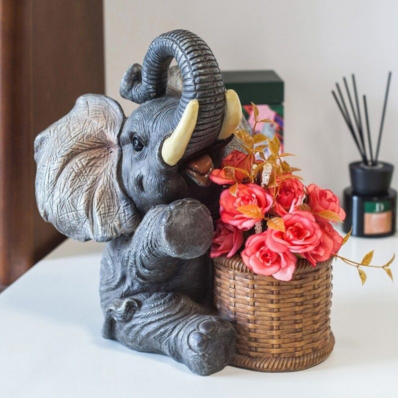 Statue Éléphant Porte-Pot de Fleurs – Déco Jardin Premium