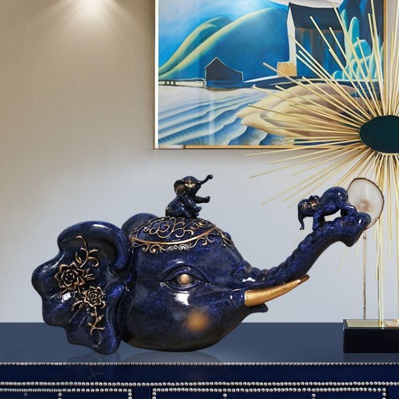 Statue Indienne Éléphant Bleu – Collection Premium