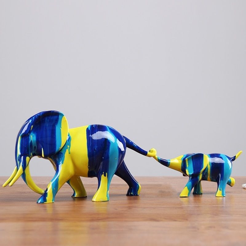 Statue Éléphant Bleu et Jaune — Signature