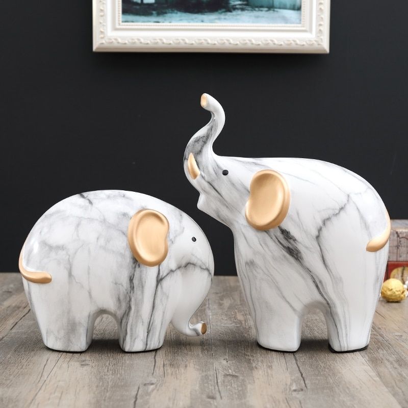 Statue Éléphant Noir et Blanc — Édition Signature
