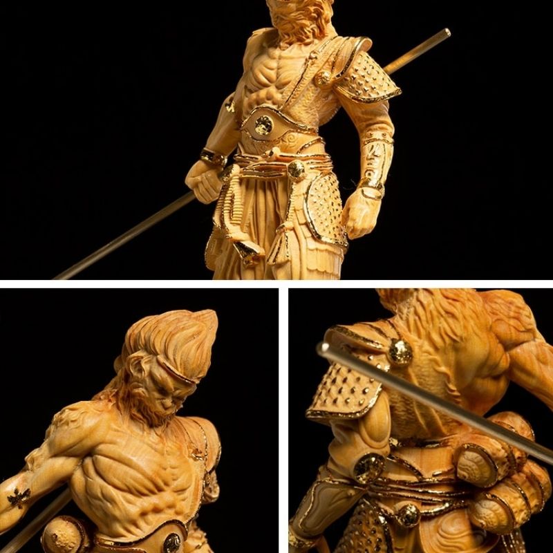 Statue Singe en Bois Ancien — Signature Artisanale