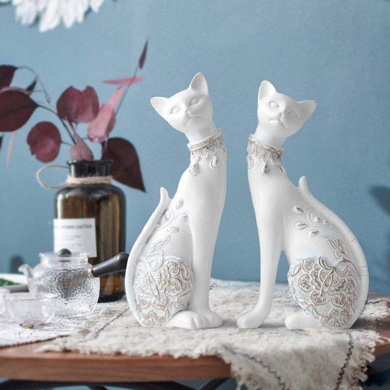 Statue Chat en Résine Blanche — Collection Premium