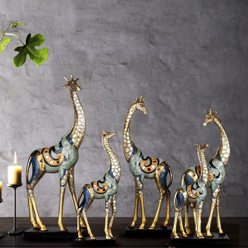 Statue Africaine Girafe Or - Édition Prestige