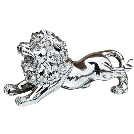 statue-lion-resine-argent