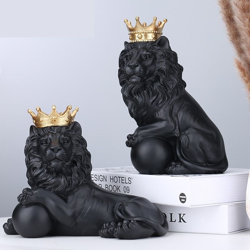 Statue Lion Intérieur Noir — Édition Prestige