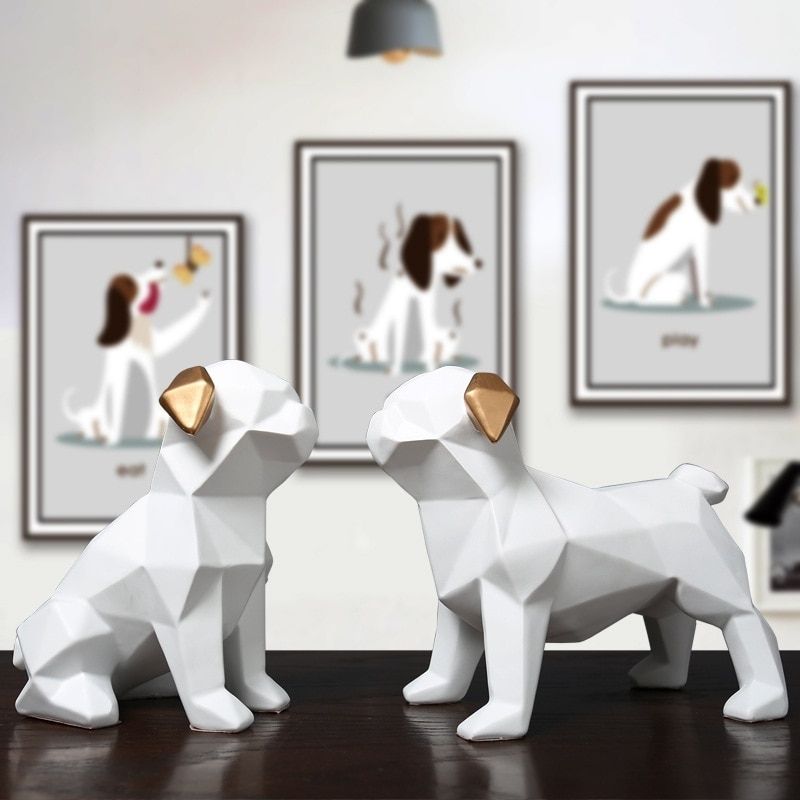 Statue Chien Origami Blanc — Édition Signature