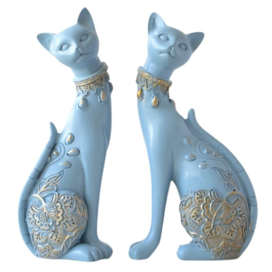 statue-chat-resine-bleu-clair