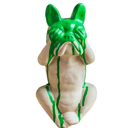 statue-bouledogue-peinture-verte